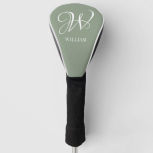 Initial Personalised Elegant Sage Green Monogram  Golf Head Cover