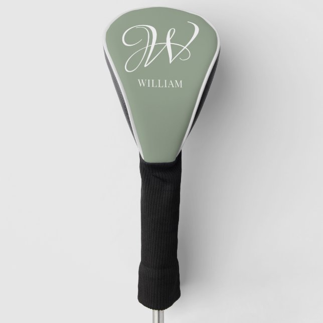 Initial Personalised Elegant Sage Green Monogram  Golf Head Cover (Front)