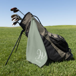 Initial Personalised Elegant Sage Green Monogram Golf Towel
