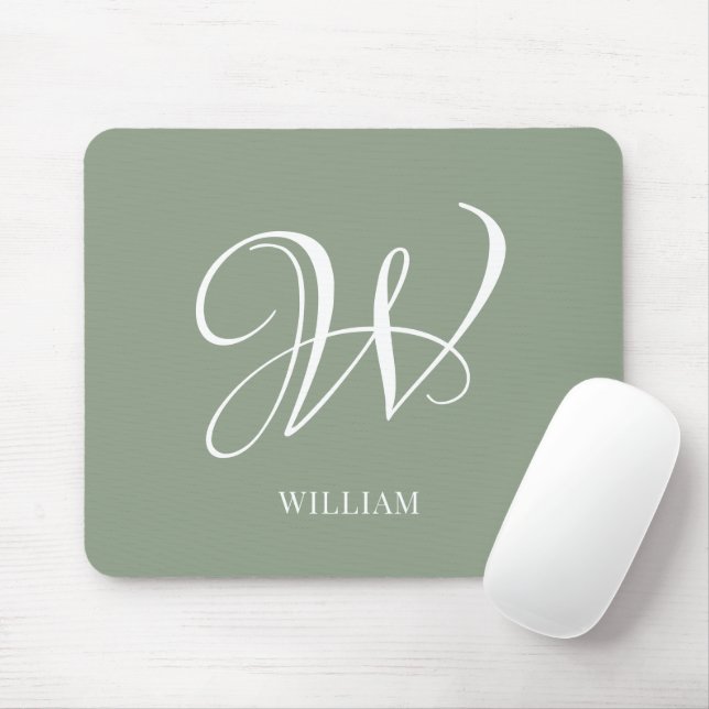 Initial Personalised Elegant Sage Green Monogram  Mouse Mat (With Mouse)