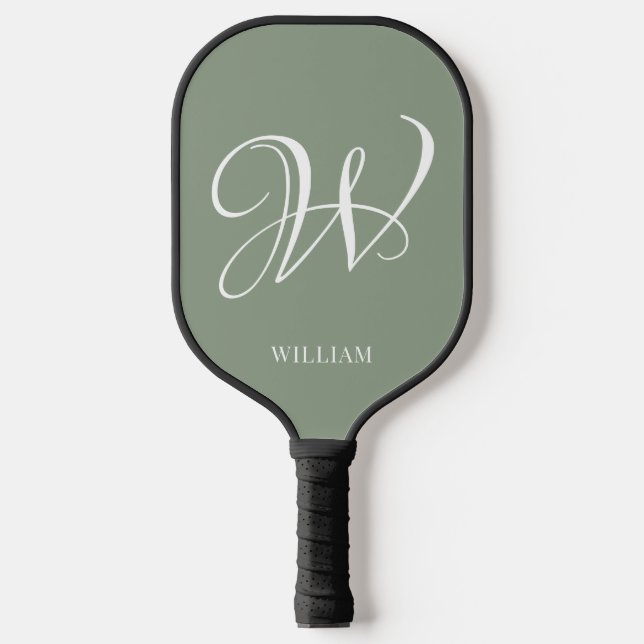 Initial Personalised Elegant Sage Green Monogram  Pickleball Paddle (Front)
