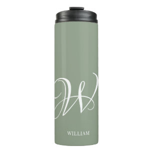 Initial Personalised Elegant Sage Green Monogram Thermal Tumbler