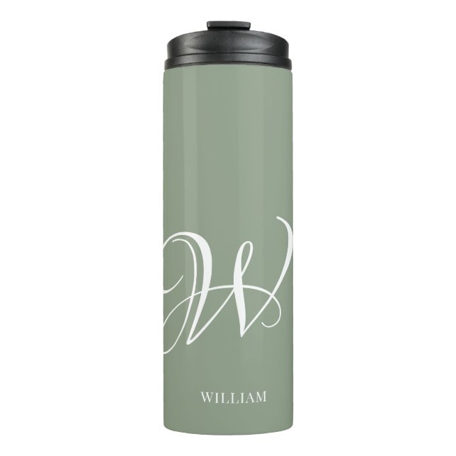 Initial Personalised Elegant Sage Green Monogram  Thermal Tumbler (Front)