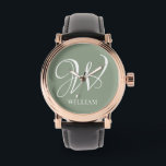 Initial Personalised Elegant Sage Green Monogram  Watch<br><div class="desc">Simple stylish custom initial monogram in modern typography. Perfect custom gift with a personal touch</div>