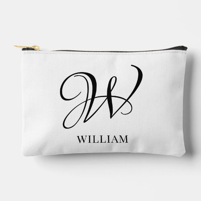Initial Personalised Elegant White Monogram  Accessory Pouch (Front)