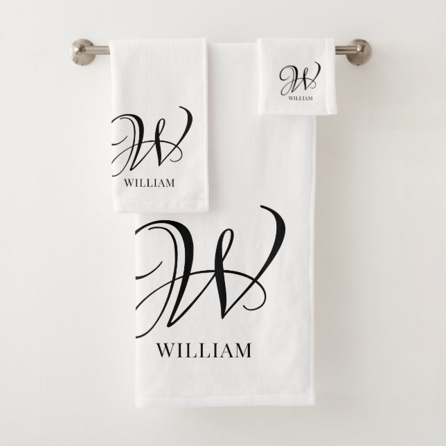 Initial Personalised Elegant White Monogram  Bath Towel Set (Insitu)