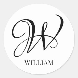 Initial Personalised Elegant White Monogram  Classic Round Sticker