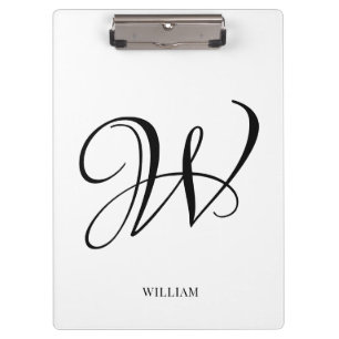 Initial Personalised Elegant White Monogram  Clipboard