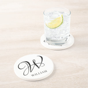 Initial Personalised Elegant White Monogram  Coaster