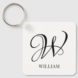 Initial Personalised Elegant White Monogram  Key Ring