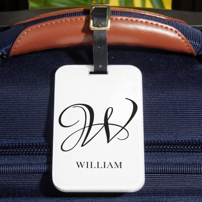 Initial Personalised Elegant White Monogram  Luggage Tag (Front Insitu 2)