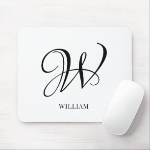 Initial Personalised Elegant White Monogram  Mouse Mat