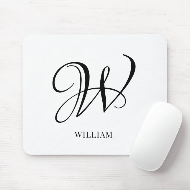 Initial Personalised Elegant White Monogram  Mouse Mat (With Mouse)