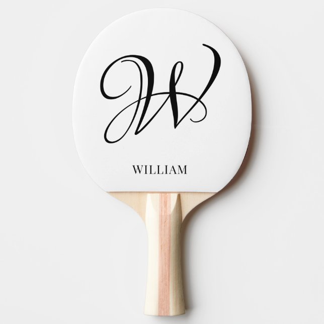 Initial Personalised Elegant White Monogram  Ping Pong Paddle (Front)
