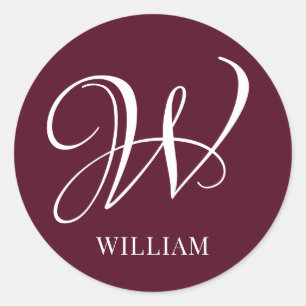 Initial Personalized Elegant Burgundy Monogram  Classic Round Sticker
