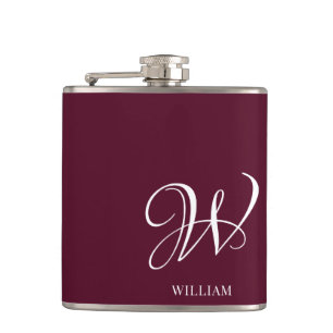 Initial Personalized Elegant Burgundy Monogram Hip Flask
