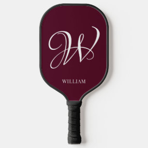 Initial Personalized Elegant Burgundy Monogram  Pickleball Paddle