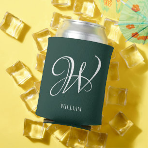 Initial Personalized Elegant Emerald Monogram Can Cooler