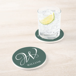 Initial Personalized Elegant Emerald Monogram  Coaster