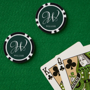 Initial Personalized Elegant Emerald Monogram  Poker Chips
