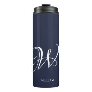 Initial Personalized Elegant Navy Blue Monogram Thermal Tumbler