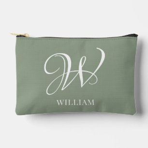 Initial Personalized Elegant Sage Green Monogram Accessory Pouch