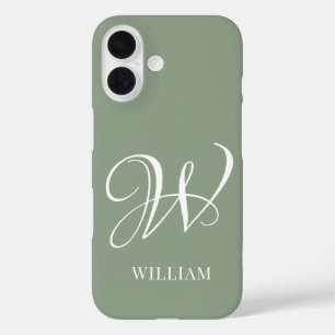 Initial Personalized Elegant Sage Green Monogram  iPhone 16 Case