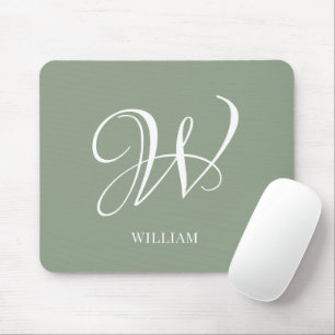 Initial Personalized Elegant Sage Green Monogram Mouse Mat