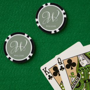 Initial Personalized Elegant Sage Green Monogram  Poker Chips