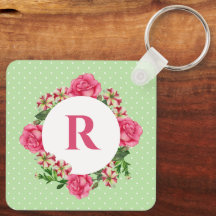 Initial Pink Rose Red White Petunia Polka Dots