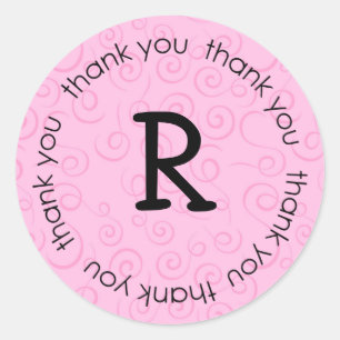 Initial pink swirl thank you sticker (#LABL 005)