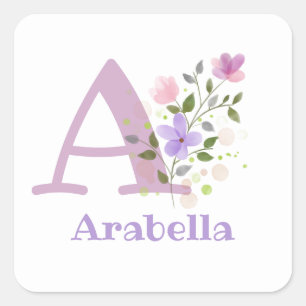 Initial Plus Name Arabella Floral Design Square Sticker