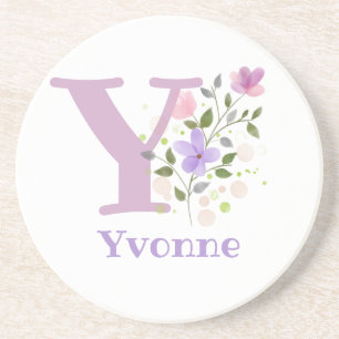 Initial Plus Name & Flowers Design Coaster