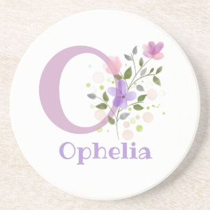 Initial Plus Name & Flowers Design Coaster