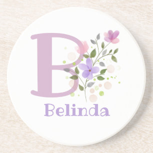 Initial Plus Name & Flowers Design Coaster
