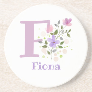 Initial Plus Name & Flowers Design Coaster