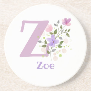 Initial Plus Name & Flowers Design Coaster