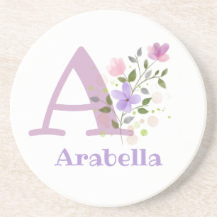 Initial Plus Name & Flowers Design Coaster