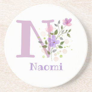 Initial Plus Name & Flowers Design Coaster