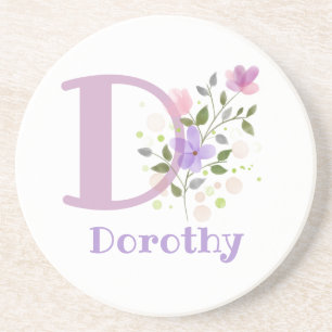 Initial Plus Name & Flowers Design Coaster