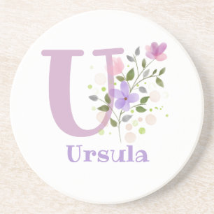 Initial Plus Name & Flowers Design Coaster