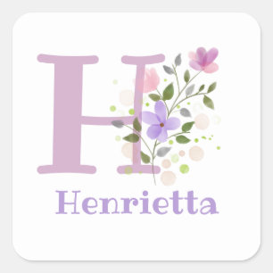 Initial Plus Name & Flowers Design Square Sticker