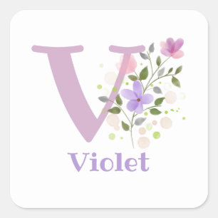 Initial Plus Name & Flowers Design Square Sticker