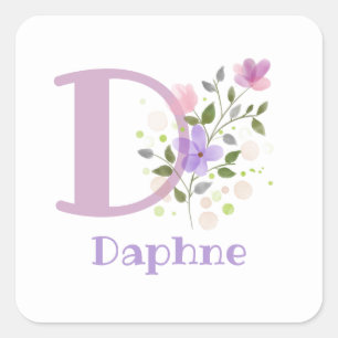 Initial Plus Name & Flowers Design Square Sticker