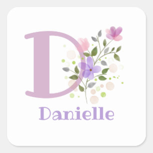 Initial Plus Name & Flowers. Floral Square Sticker