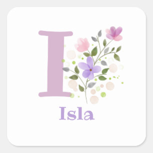 Initial Plus Name Isla & Flowers Design Square Sticker