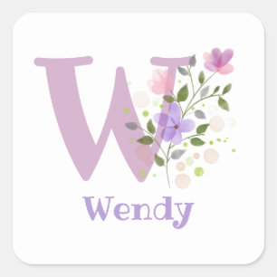 Initial Plus Name Wendy Floral Design Square Sticker