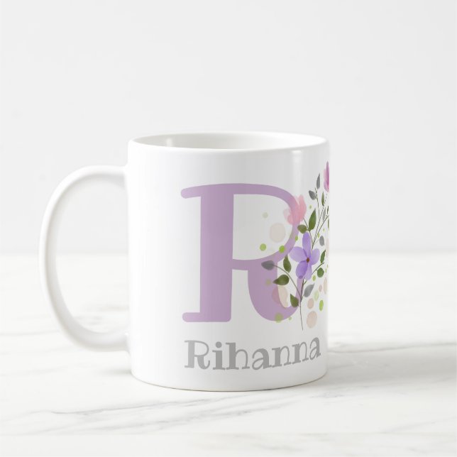 Initial Plus Name with Flowers. Floral Design Coffee Mug (Left)
