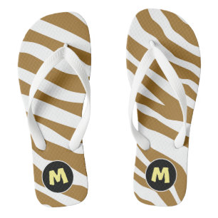 Initial Pretty animal print l Brown and white Flip Flops