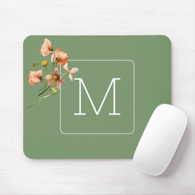 Initial Pretty floral with sage green Elegant Mouse Mat (With Mouse)